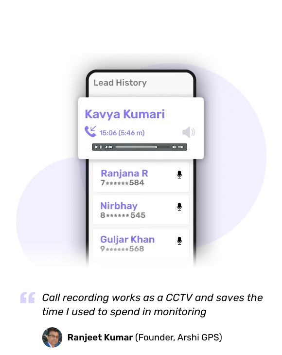 Track all call recordings from one location with telecrm's automatic call recording feature