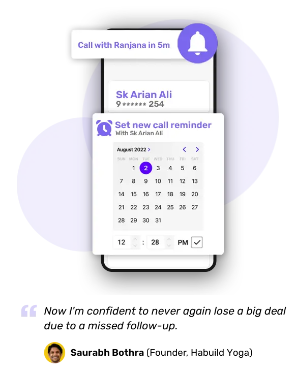 Never miss follow-ups with automatic call reminders - telecrm