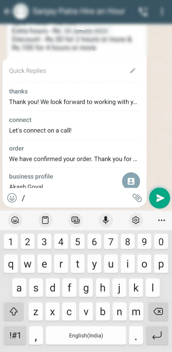 Quick replies on WhatsApp Business for customer service
