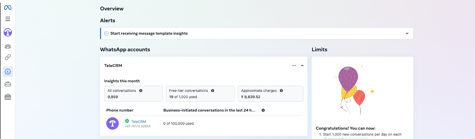 If your details are correct and Meta approves your request, you'll see the green tick against your number in the overview section of WhatsApp business manager.