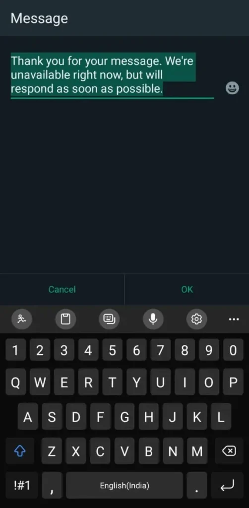 Setting up away message in WhatsApp Business App