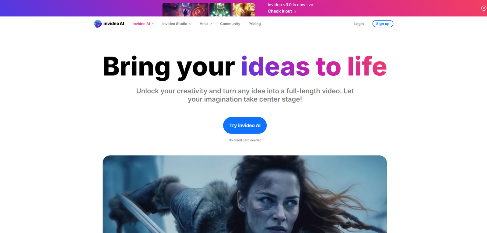 invideo interface on website