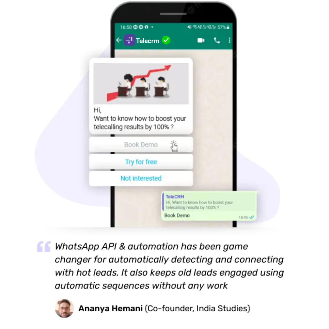 Telecrm' WhatsApp CRM alows you to manage WhatsApp conversations from the CRM itself