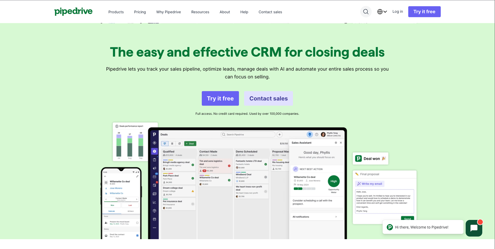 Pipedrive CRM homepage overview