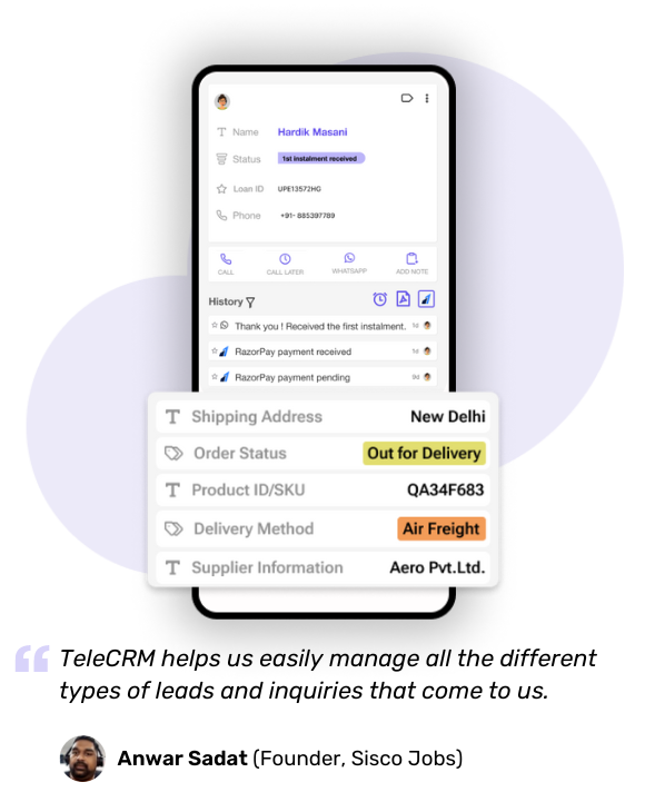 How to Integrate CRM With Your E-Commerce Platform 2 Telecrm provides detailed overview of lead journey, integrations with other platforms and complete team tracking