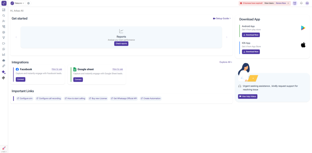telecrm main dashboard