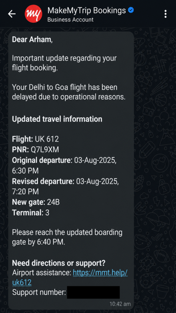 WhatsApp Business API travel: last minute changes