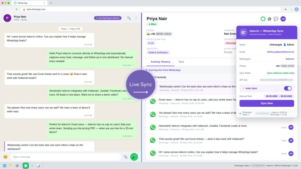 Whatsapp chatsync telecrm
