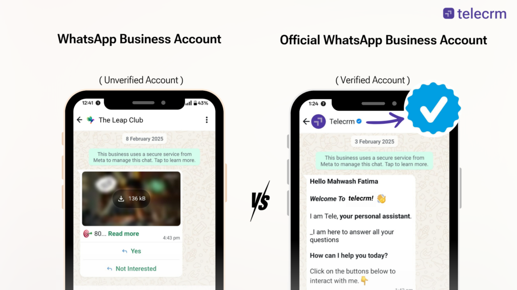 verified WhatsApp Business account vs unverified WhatsApp Business account