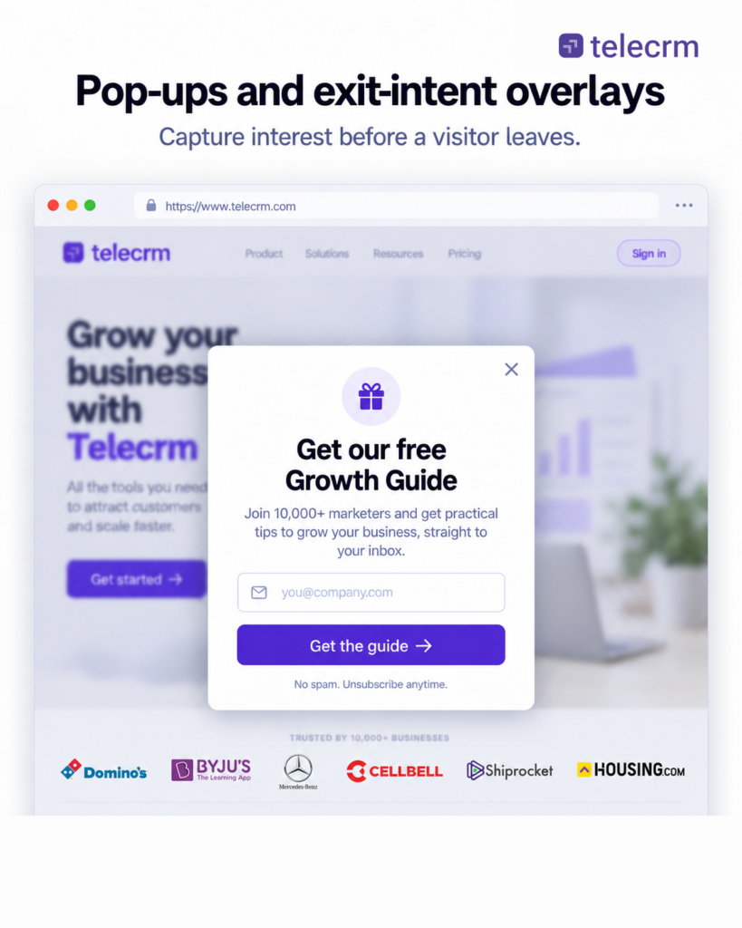 pop ups and exit over lays for capturing leads