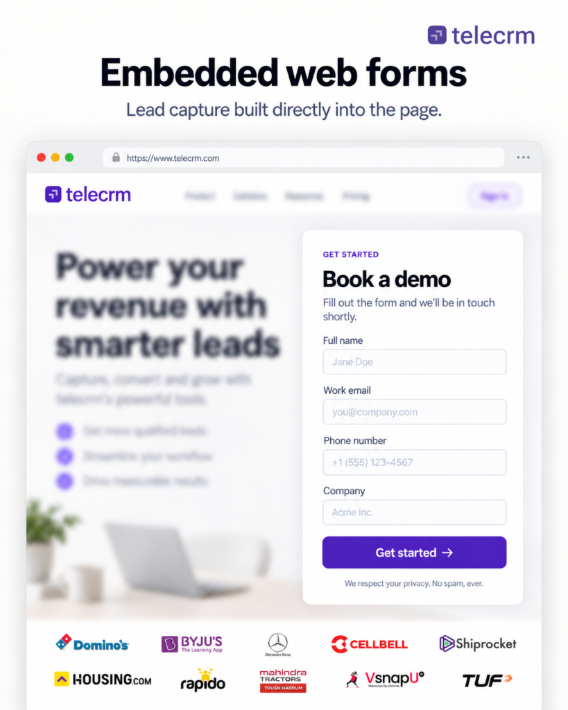 embedded web forms for capturing leads
